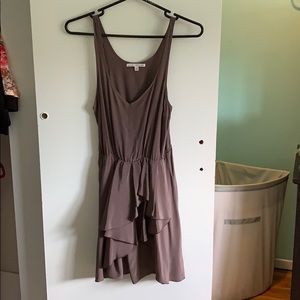 100% Silk Taupe Ruffle Dress